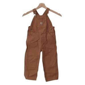 Carhartt Bib Canvas Overalls Brown Tan 100% Cotton Double Knee Size 3T Kids